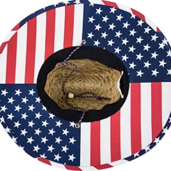 New USA Flag Straw Hat Red White & Blue - Picture 3 of 3